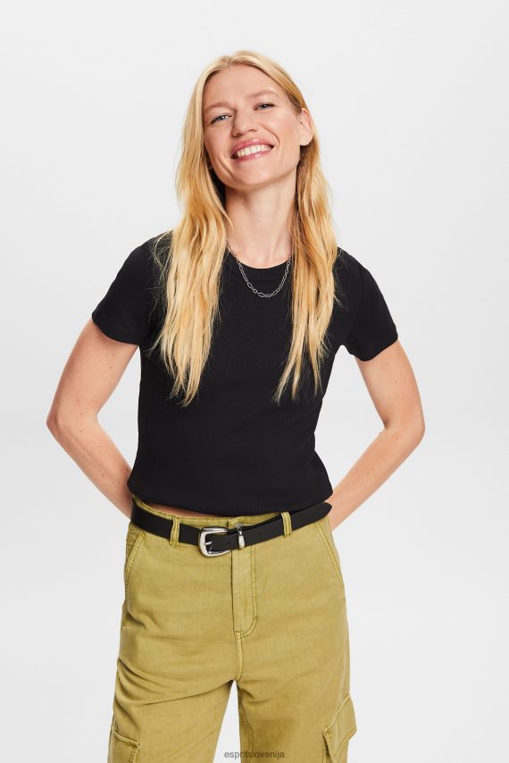 majice s kratkimi rokavi sl Esprit ženske rebrasta majica iz džersija Črna 6X4461
