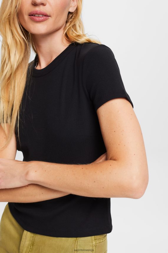majice s kratkimi rokavi sl Esprit ženske rebrasta majica iz džersija Črna 6X4461