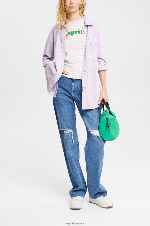 majice s kratkimi rokavi sl Esprit ženske črtasta majica z logotipom sivka 6X446538