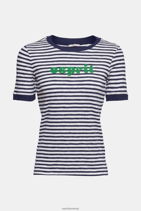 majice s kratkimi rokavi sl Esprit ženske črtasta majica z logotipom umazano bela 6X446537