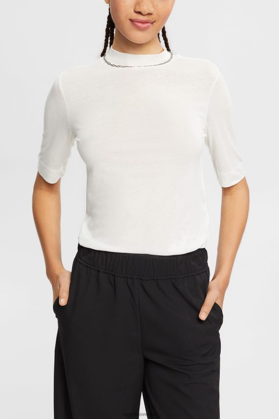 majice s kratkimi rokavi sl Esprit ženske s tencelom: majica s pasastim ovratnikom umazano bela 6X446562