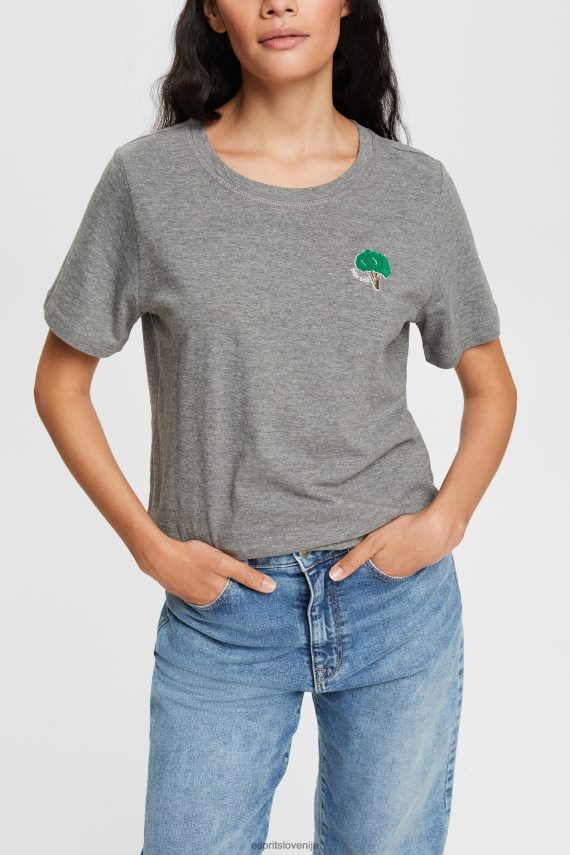 majice s kratkimi rokavi sl Esprit ženske vezena majica s kratkimi rokavi srednje siva 6X446528