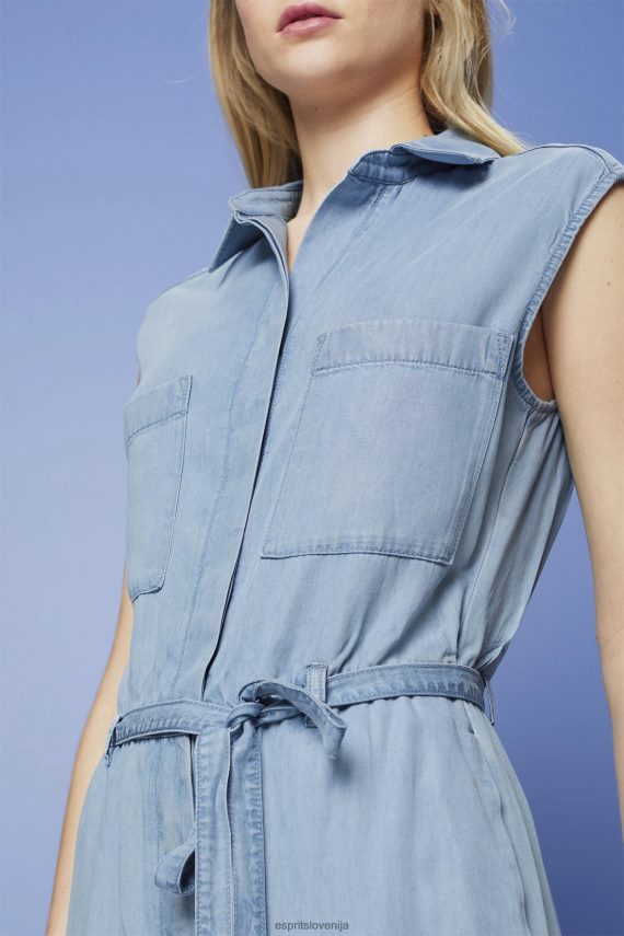 obleka sl Esprit ženske dolg kombinezon v denim videzu, tencel pranje modre svetlobe 6X44692