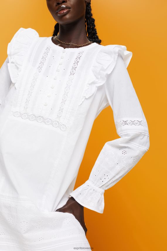 obleke sl Esprit ženske bombažna čipkasta obleka do kolen bela 6X446111