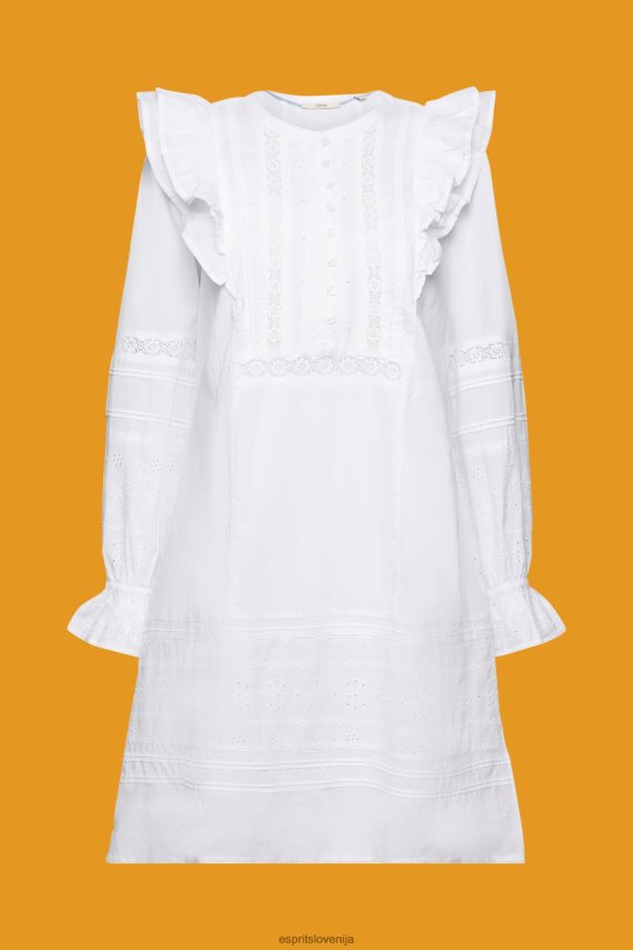 obleke sl Esprit ženske bombažna čipkasta obleka do kolen bela 6X446111