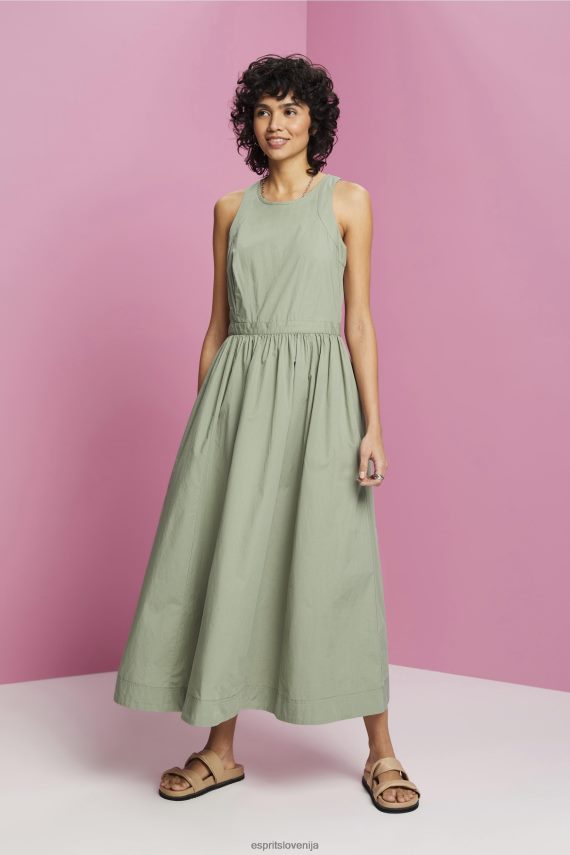 obleke sl Esprit ženske bombažna midi obleka bledo kaki 6X446184