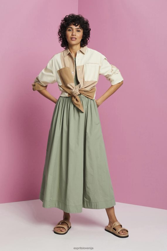 obleke sl Esprit ženske bombažna midi obleka bledo kaki 6X446184