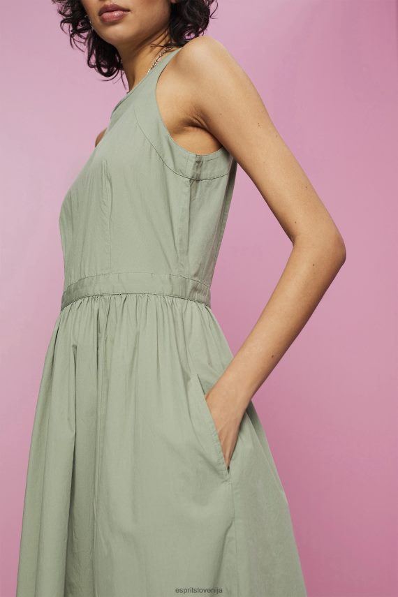 obleke sl Esprit ženske bombažna midi obleka bledo kaki 6X446184