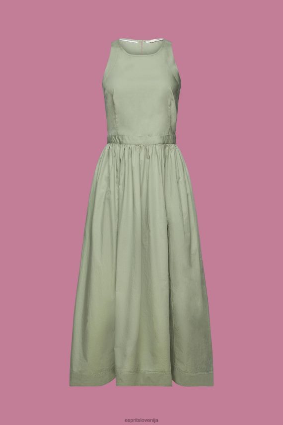 obleke sl Esprit ženske bombažna midi obleka bledo kaki 6X446184