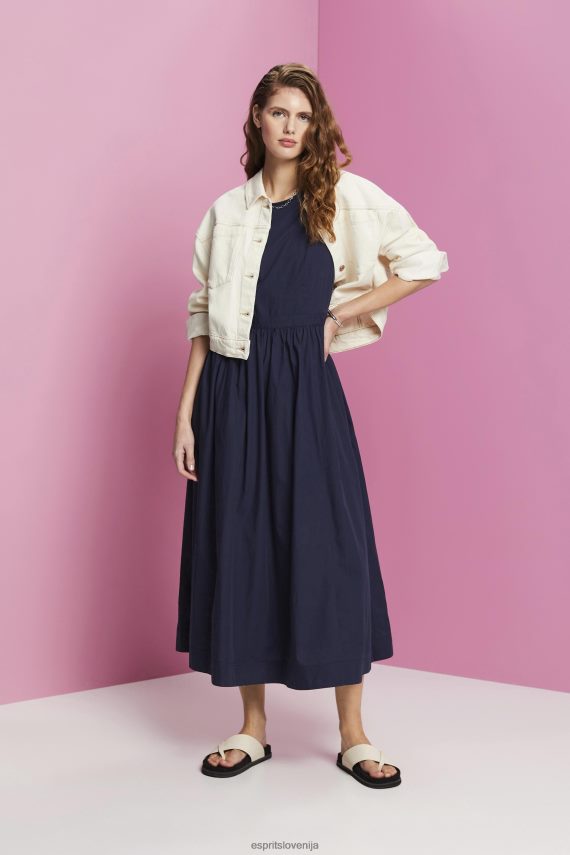 obleke sl Esprit ženske bombažna midi obleka mornarica 6X446185