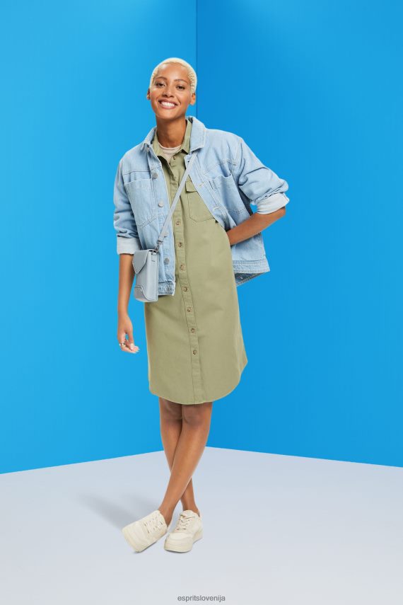 obleke sl Esprit ženske bombažna srajčna obleka svetlo kaki 6X44645