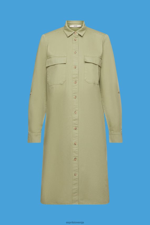 obleke sl Esprit ženske bombažna srajčna obleka svetlo kaki 6X44645