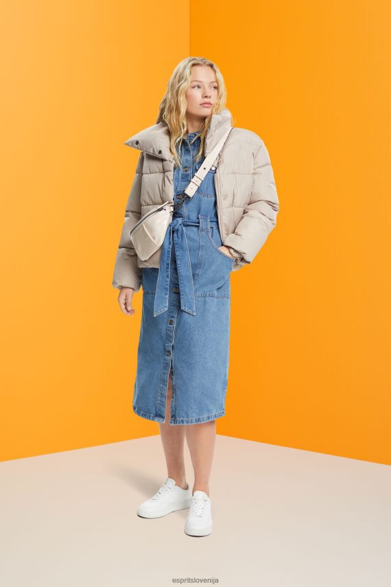 obleke sl Esprit ženske denim obleka s pasom za zavezovanje pranje modre svetlobe 6X446394