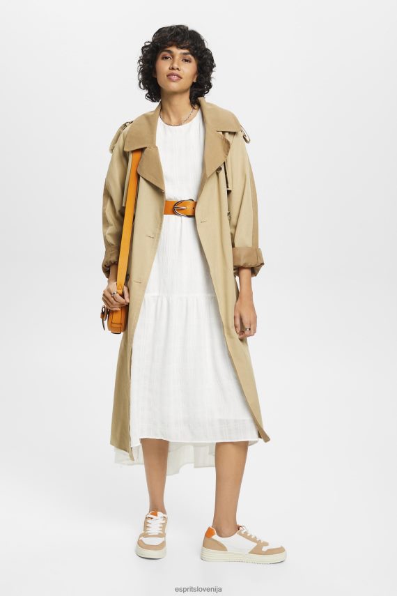 obleke sl Esprit ženske lahka midi obleka z balonastimi rokavi umazano bela 6X446294