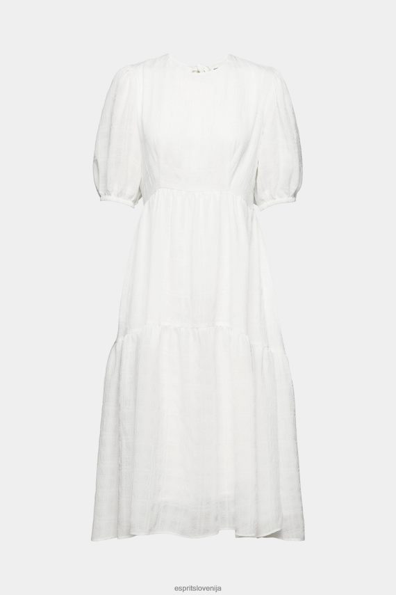 obleke sl Esprit ženske lahka midi obleka z balonastimi rokavi umazano bela 6X446294