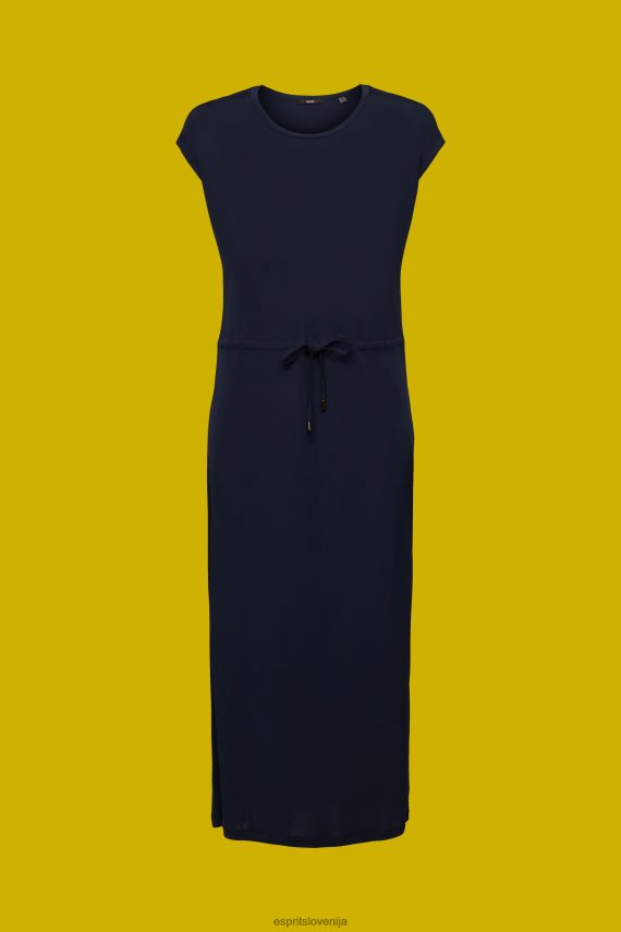 obleke sl Esprit ženske midi obleka iz krep vrvice mornarica 6X44651