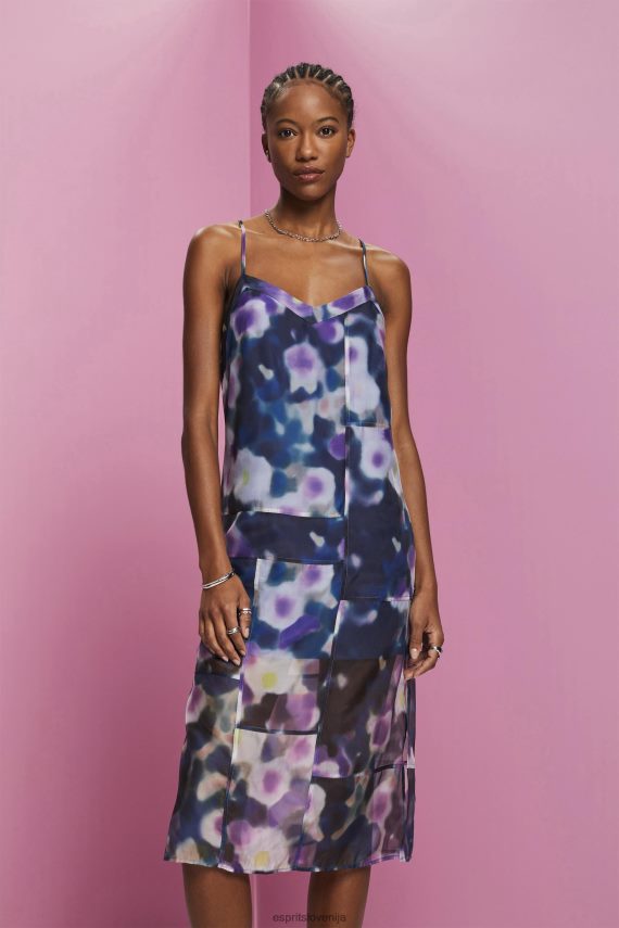 obleke sl Esprit ženske midi obleka iz organze z vzorcem modra sivka 6X446196