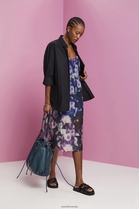 obleke sl Esprit ženske midi obleka iz organze z vzorcem modra sivka 6X446196