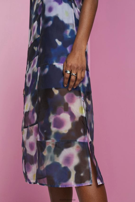 obleke sl Esprit ženske midi obleka iz organze z vzorcem modra sivka 6X446196