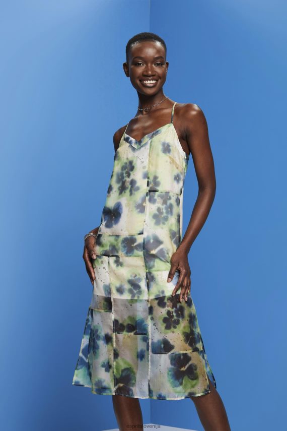 obleke sl Esprit ženske midi obleka iz organze z vzorcem rumena 6X446197