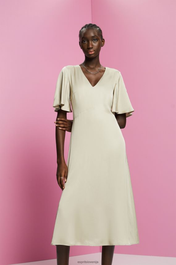 obleke sl Esprit ženske midi obleka iz satena prašno zelena 6X44655