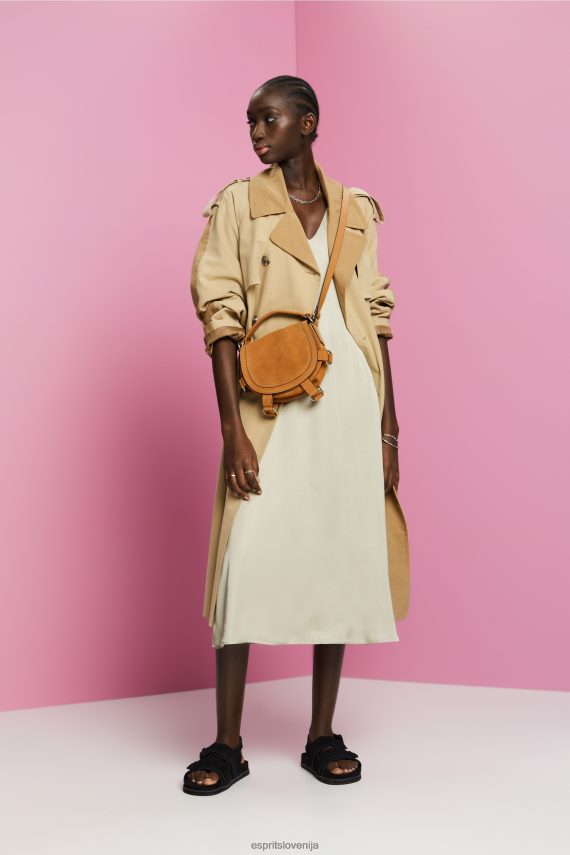 obleke sl Esprit ženske midi obleka iz satena prašno zelena 6X44655