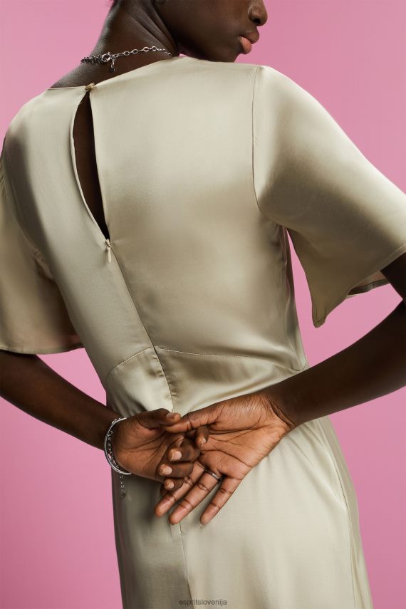 obleke sl Esprit ženske midi obleka iz satena prašno zelena 6X44655