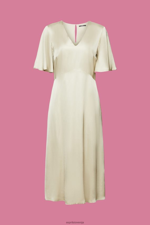 obleke sl Esprit ženske midi obleka iz satena prašno zelena 6X44655