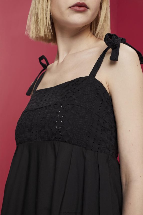 obleke sl Esprit ženske midi obleka z vezenino, lenzing ecovero Črna 6X446204