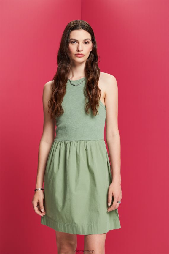 obleke sl Esprit ženske mini obleka iz mešane tkanine bledo kaki 6X44670