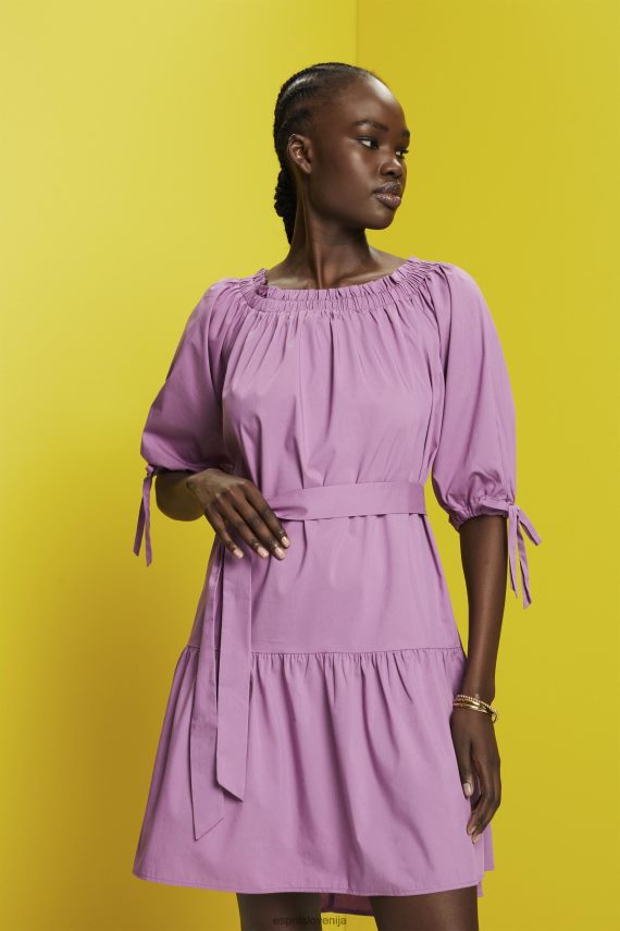 obleke sl Esprit ženske mini obleka iz poplina z odprtimi rameni vijolična 6X446180