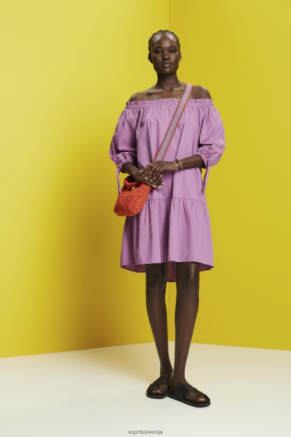 obleke sl Esprit ženske mini obleka iz poplina z odprtimi rameni vijolična 6X446180