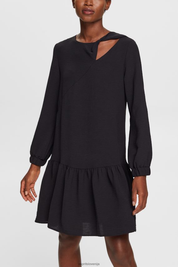 obleke sl Esprit ženske mini obleka z izrezom Črna 6X446429