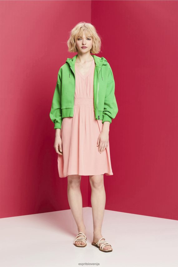 obleke sl Esprit ženske mini obleka z zavihanim pasom roza 6X446229