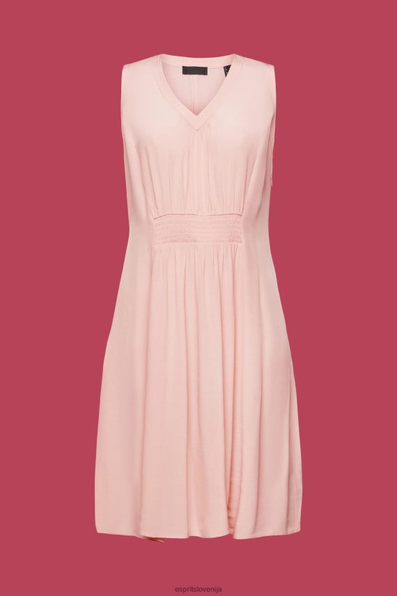 obleke sl Esprit ženske mini obleka z zavihanim pasom roza 6X446229