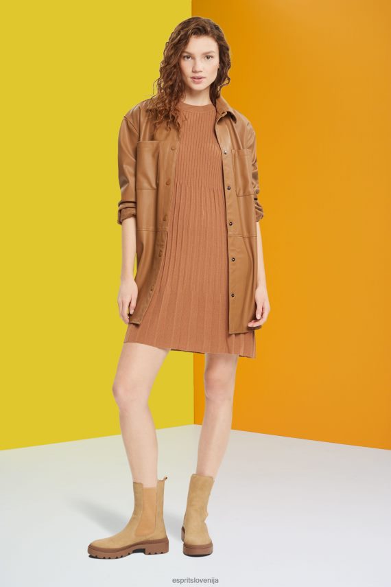 obleke sl Esprit ženske nagubana in široka obleka rjav 6X446382