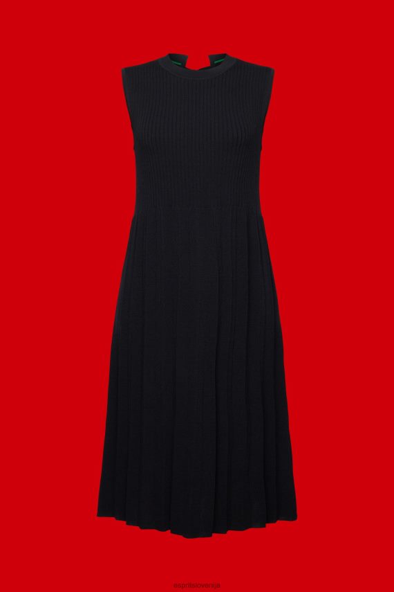 obleke sl Esprit ženske nagubana maksi obleka brez rokavov z okroglim izrezom Črna 6X446124