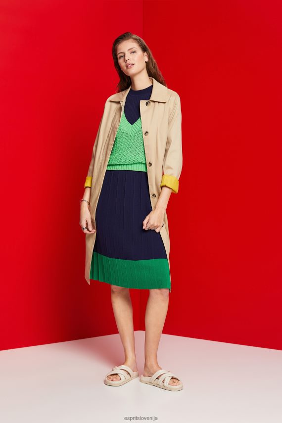 obleke sl Esprit ženske nagubana maksi obleka brez rokavov z okroglim izrezom temno modra 6X446123