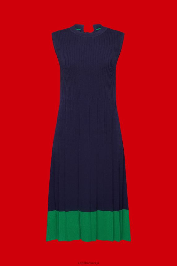 obleke sl Esprit ženske nagubana maksi obleka brez rokavov z okroglim izrezom temno modra 6X446123