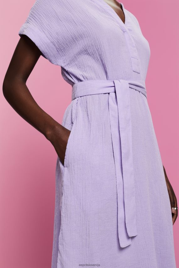 obleke sl Esprit ženske nagubana midi obleka s pasom bela 6X44654