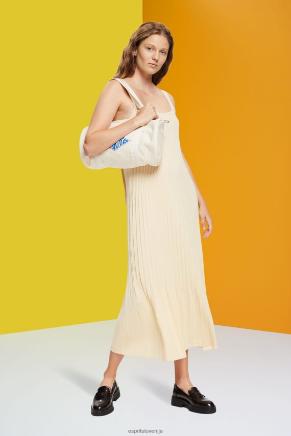 obleke sl Esprit ženske nagubana obleka z naramnicami pesek 6X446492