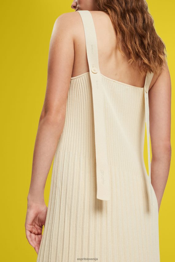 obleke sl Esprit ženske nagubana obleka z naramnicami pesek 6X446492