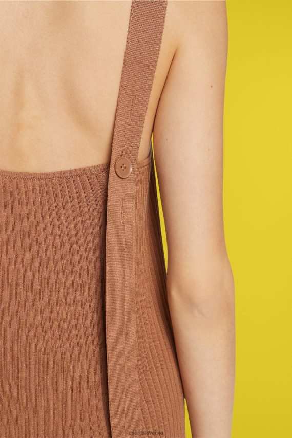 obleke sl Esprit ženske nagubana obleka z naramnicami rjav 6X446491