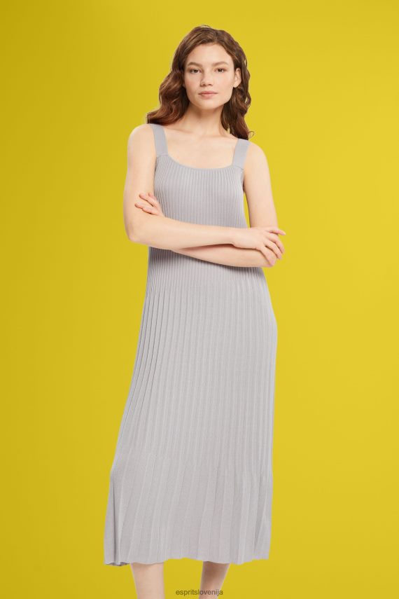 obleke sl Esprit ženske nagubana obleka z naramnicami srednje siva 6X446490