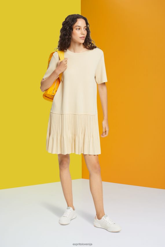 obleke sl Esprit ženske nagubana peplum obleka pesek 6X446489