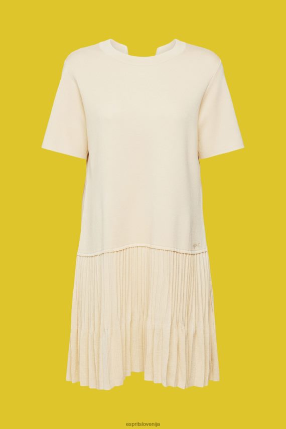 obleke sl Esprit ženske nagubana peplum obleka pesek 6X446489