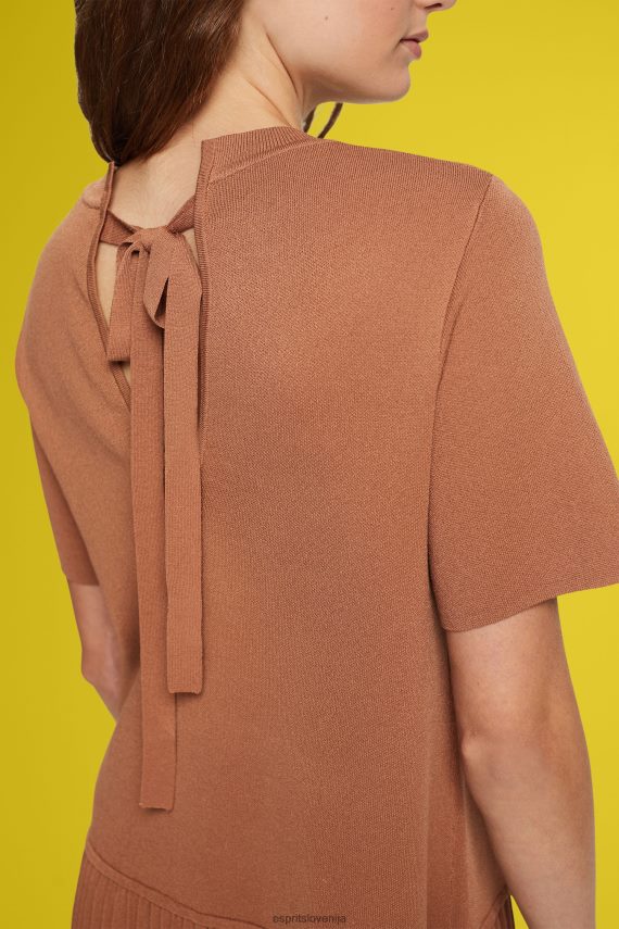 obleke sl Esprit ženske nagubana peplum obleka rjav 6X446488