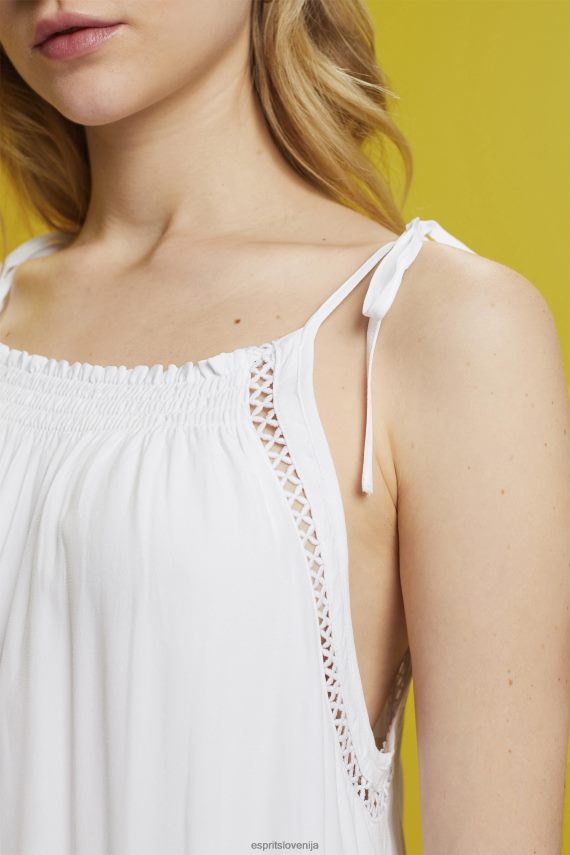 obleke sl Esprit ženske obleka na naramnice z jopico, tencel bela 6X446203