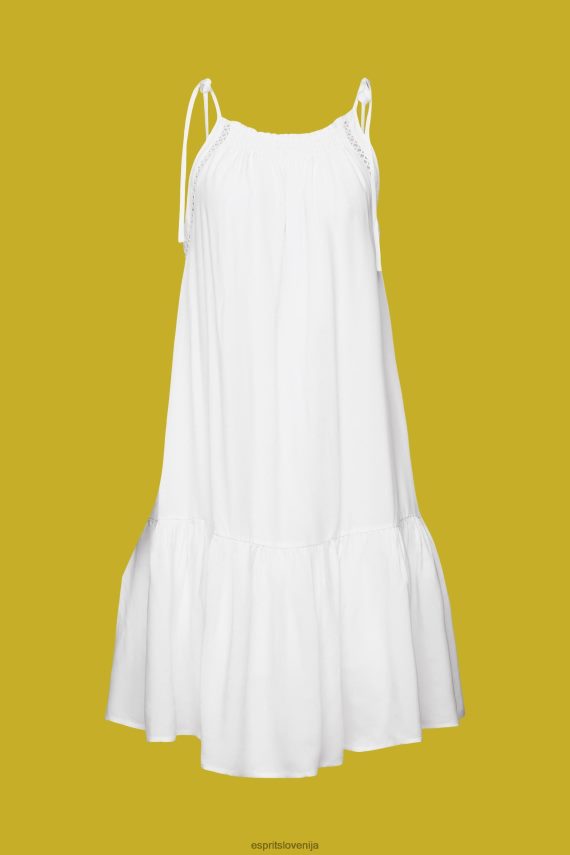 obleke sl Esprit ženske obleka na naramnice z jopico, tencel bela 6X446203