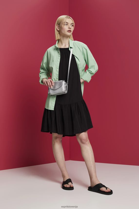 obleke sl Esprit ženske obleka na naramnice z jopico, tencel Črna 6X446202